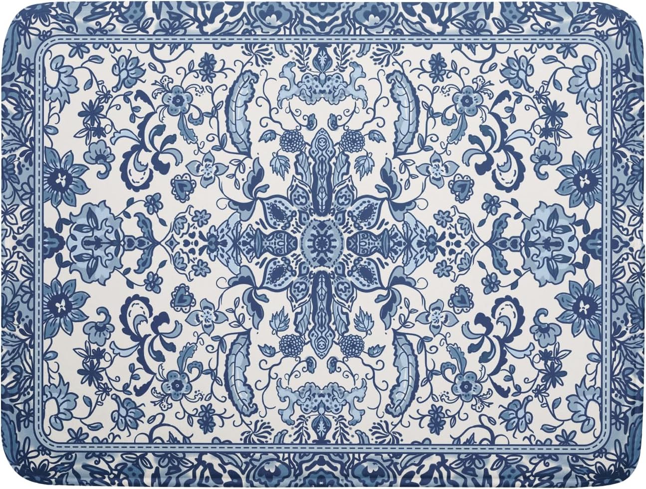 Chinoiserie Floral Dish Drying Mat for Kitchen Counter Blue and White Flowers Pattern Dish Drying Pad 18”x24”Absorbent Reversible Seasonal Decor Dishes Drainer Pad Dish Dry Rack Mat for Counter top