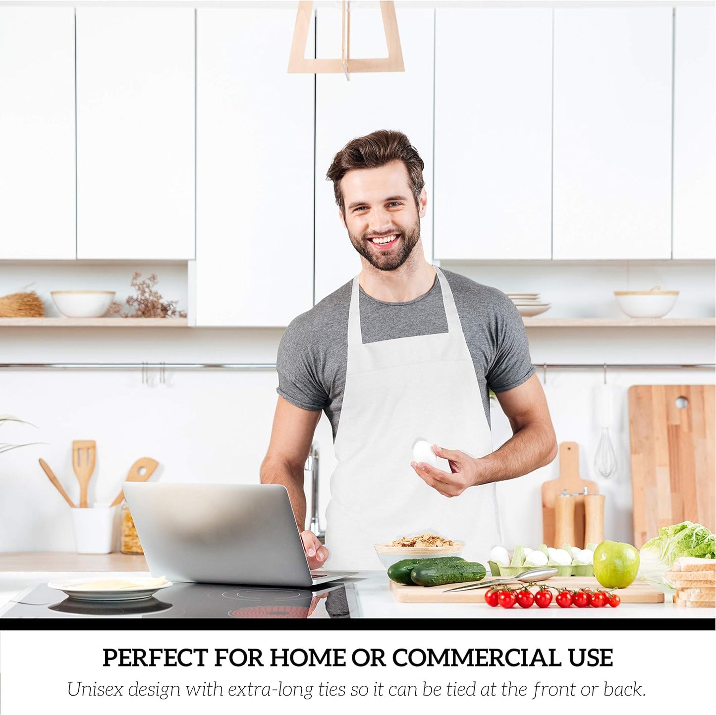 GREEN LIFESTYLE 120 Pack Professional Chef Apron – Grilling Aprons for Men, Waterproof Cooking Apron for BBQ, Work or Restaurant Use, Kitchen Aprons for Women – White, No Pockets