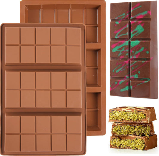 1 Inch Deep Chocolate Bar Mold, 3 Cavity Large Dubai Chocolate Molds, Thick Candy Bar Mould for Filling（2 Packs）