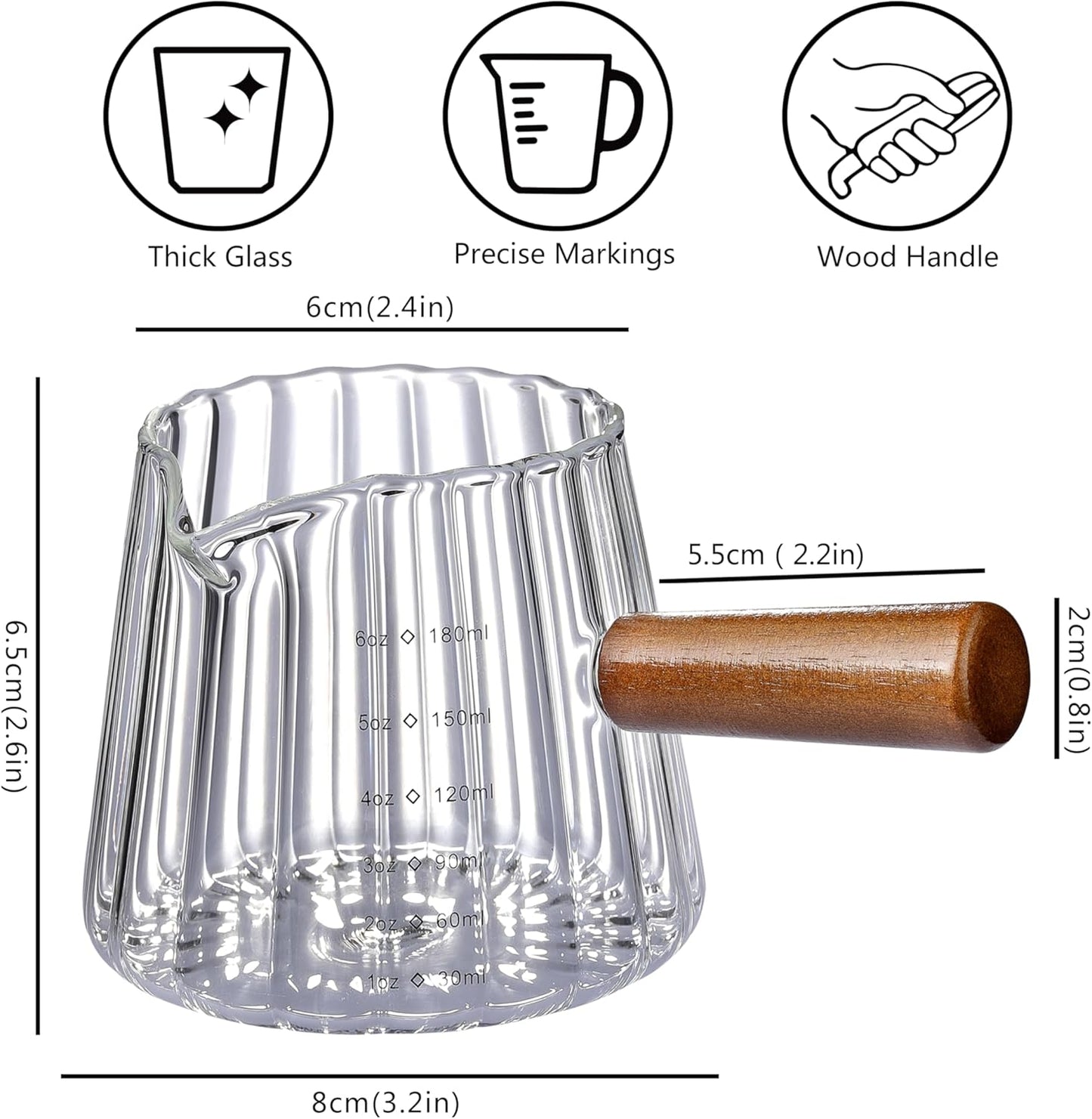 6OZ Espresso Cups Glass, JJOO Espresso Shot Cup With V-Shaped Mouth, Glass Measuring Cup, Markings in both oz & ml