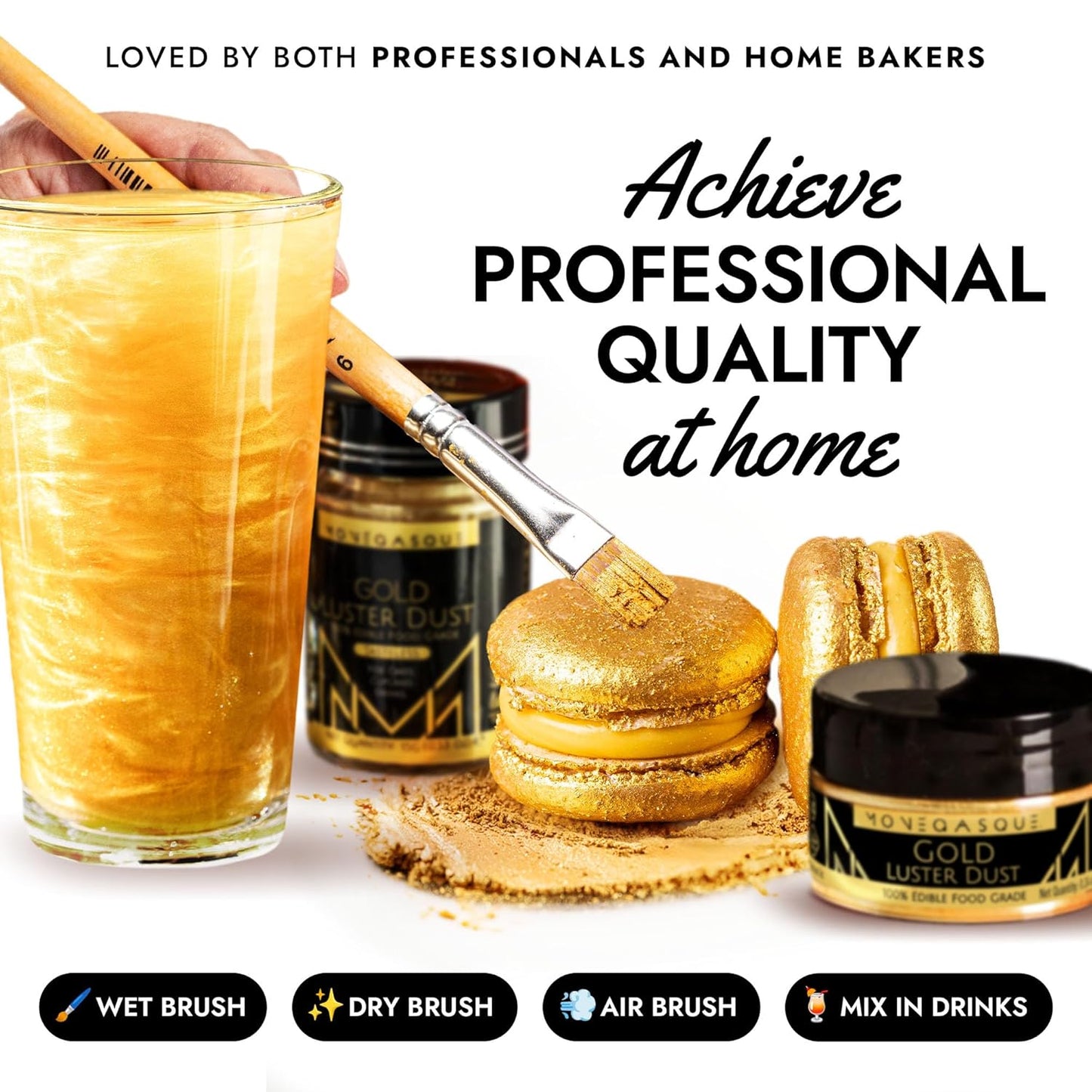 MONÉGASQUE Gold Edible Glitter for Drinks 15g – Edible Glitter for Cakes & Cocktails - Gold Luster Dust for Cocktail, Halloween Food Decorations, Cake Decorating Sprinkles Spray - Drink Shimmer Powder