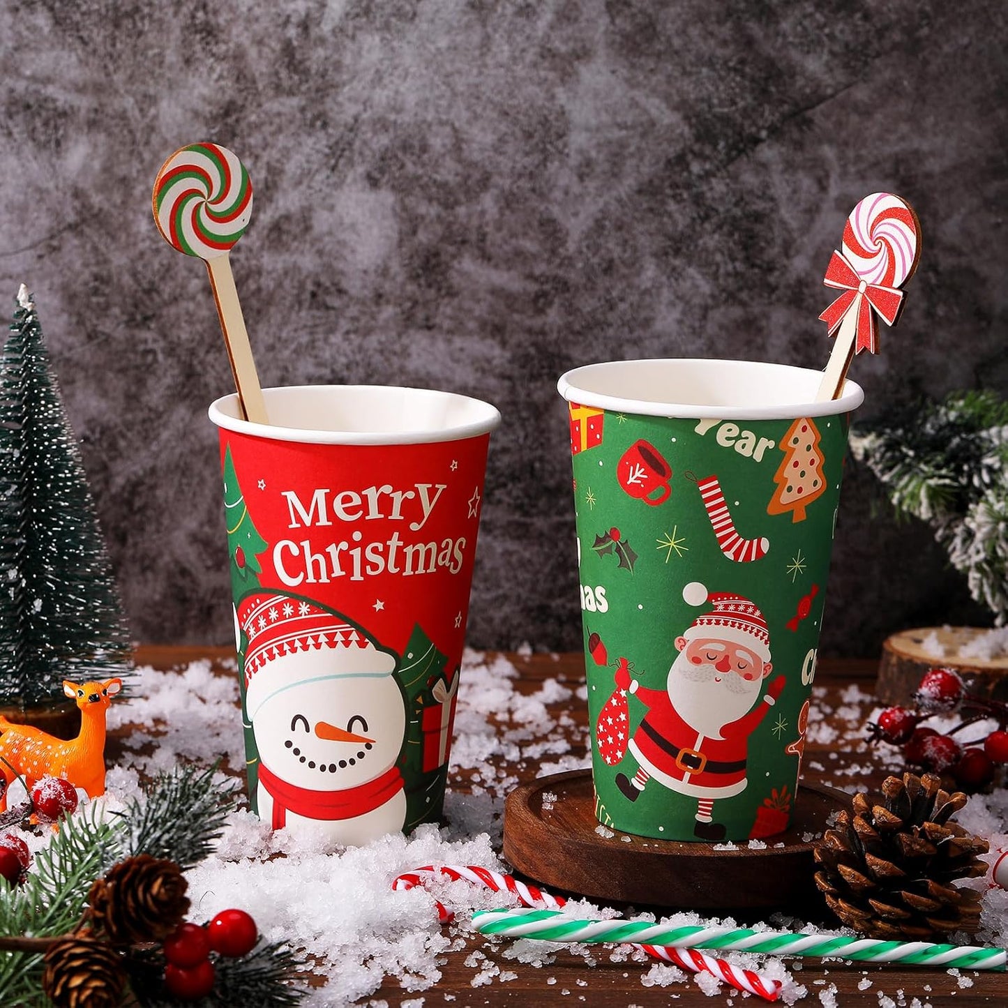 Jinei 120 Pcs Christmas Wooden Coffee Stirrers Wood Cocktail Coffee Stir Sticks Disposable Drink Stirrers for Stirring Hot Chocolate Milkshake Restaurant Home Office (Candy Style)