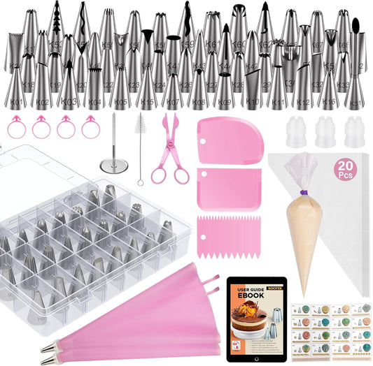Kootek 90 PCs Piping Bags and Tips Set, Cake Decorating Supplies Kit with 55 Numbered Icing Piping Tips, 20+2 Pastry Bags for Cake Cupcake, Frosting Piping Kit with Booklet and eBook