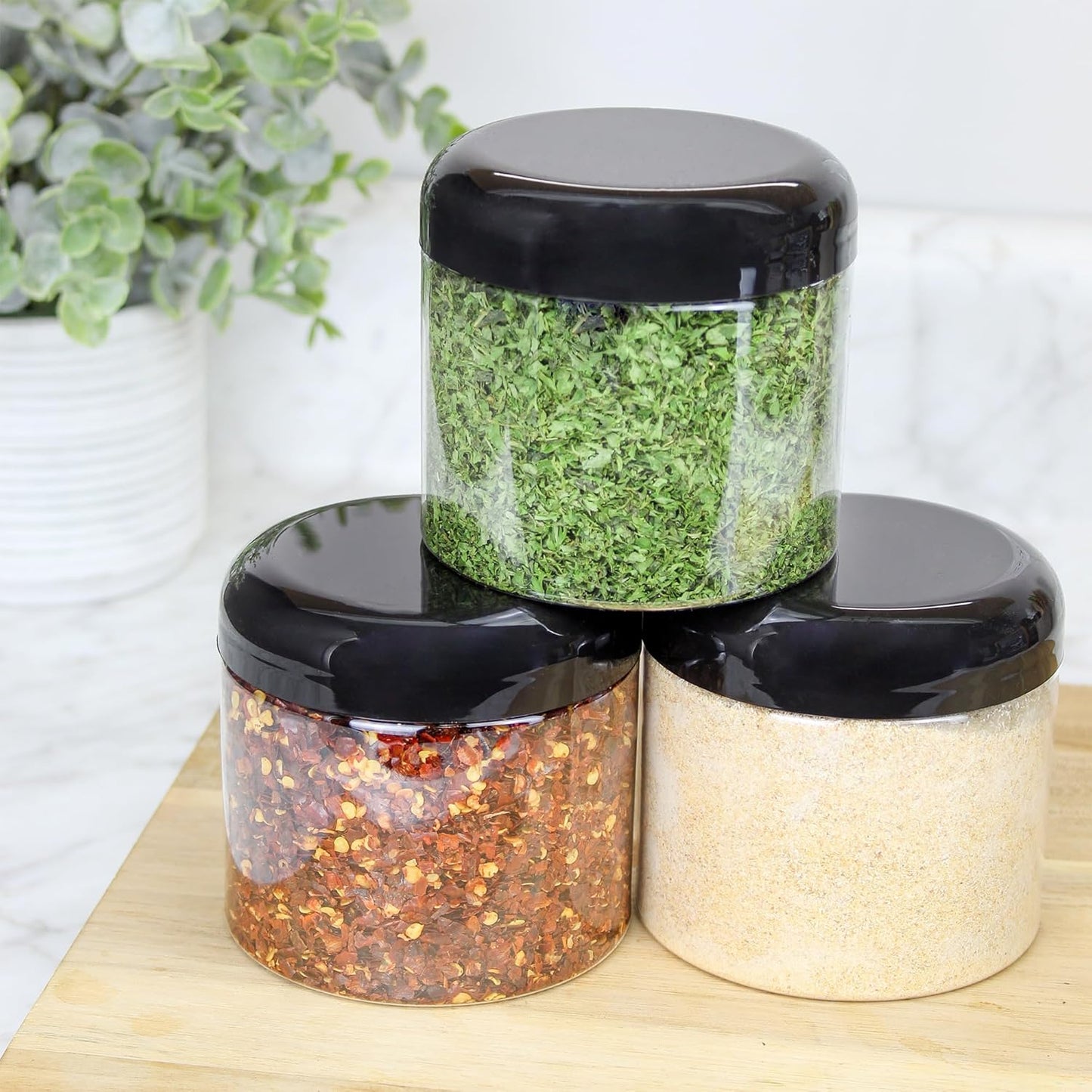 Cornucopia Brands 16oz Clear Plastic Jars w/Domed Lids (6-Pack); BPA Free PET Stackable Straight Sided Canisters for Bathroom & Kitchen Storage