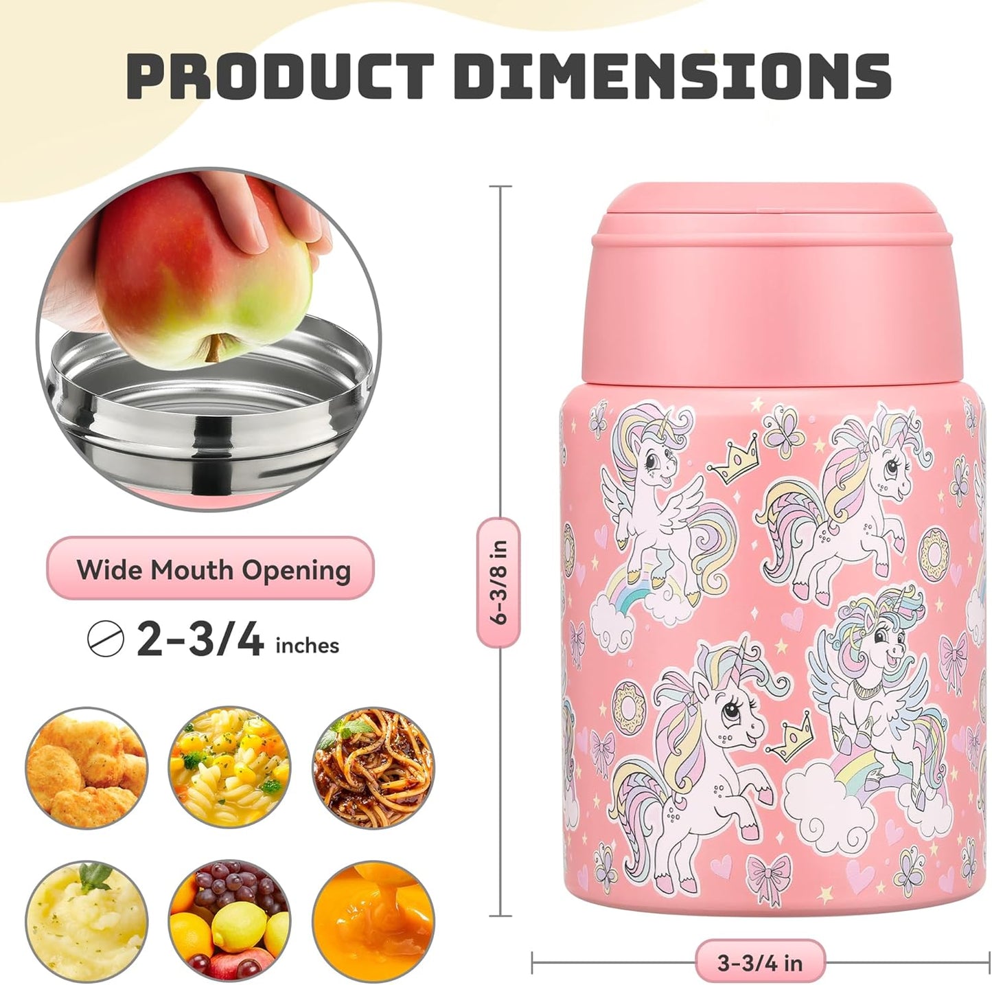 Soup Thermo for Hot Food Kids 16oz Insulated Food Jar Leakproof Thermo Lunch Container for Kids Wide-Mouth Stainless Steel Lunch Box for School with Handle Folding Spoon(3+)