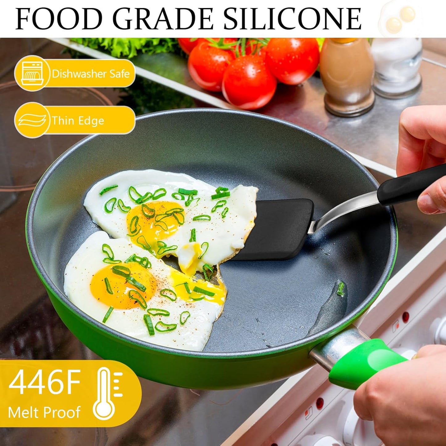 Silicone Cookie Spatula Turner 2 Pack Mini Brownie Spatula Flexible Kitchen Small Silicone Turner for Nonstick Cookware Heat Resistant No Scratch Flipper for Egg Pancake(Black)