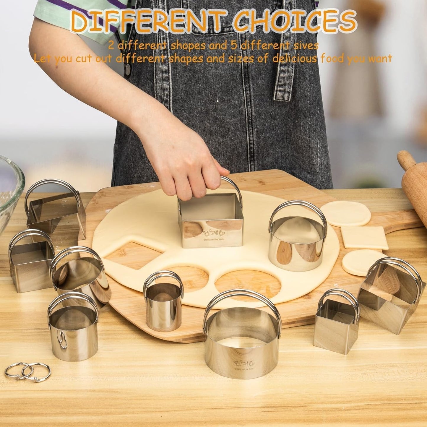 Cookie Biscuit Cutters for Baking Set of 10 pcs, Square and Round Cookie Biscuit Cutters Set with Handle, Small Cookies Biscuits Pastry Brownie Cutter Cake Cutter Tool