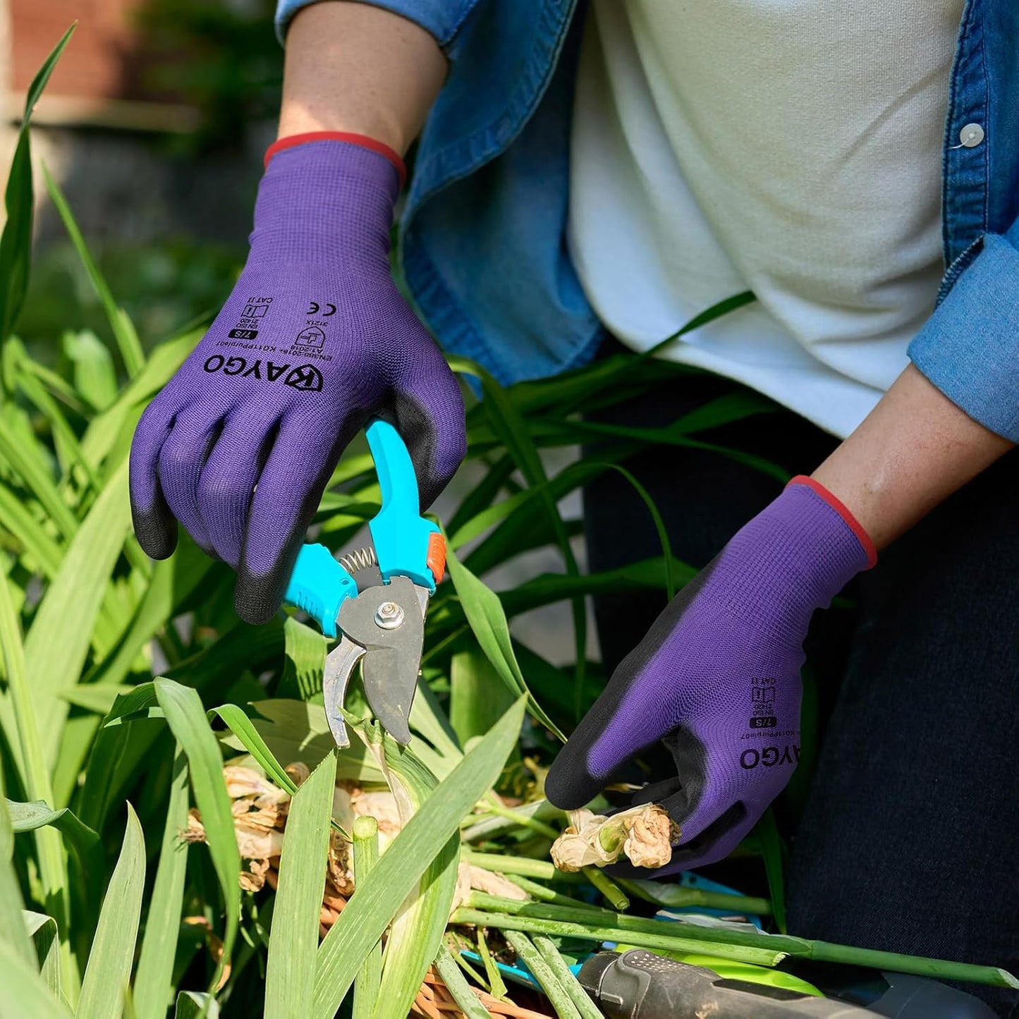 KAYGO Safety Work Gloves PU Coated,12 Pairs KG11PB Seamless Knit Glove for Men and Women, with Smooth Grip on Palm and Fingers, Ideal for General Duty Work (M, Purple)