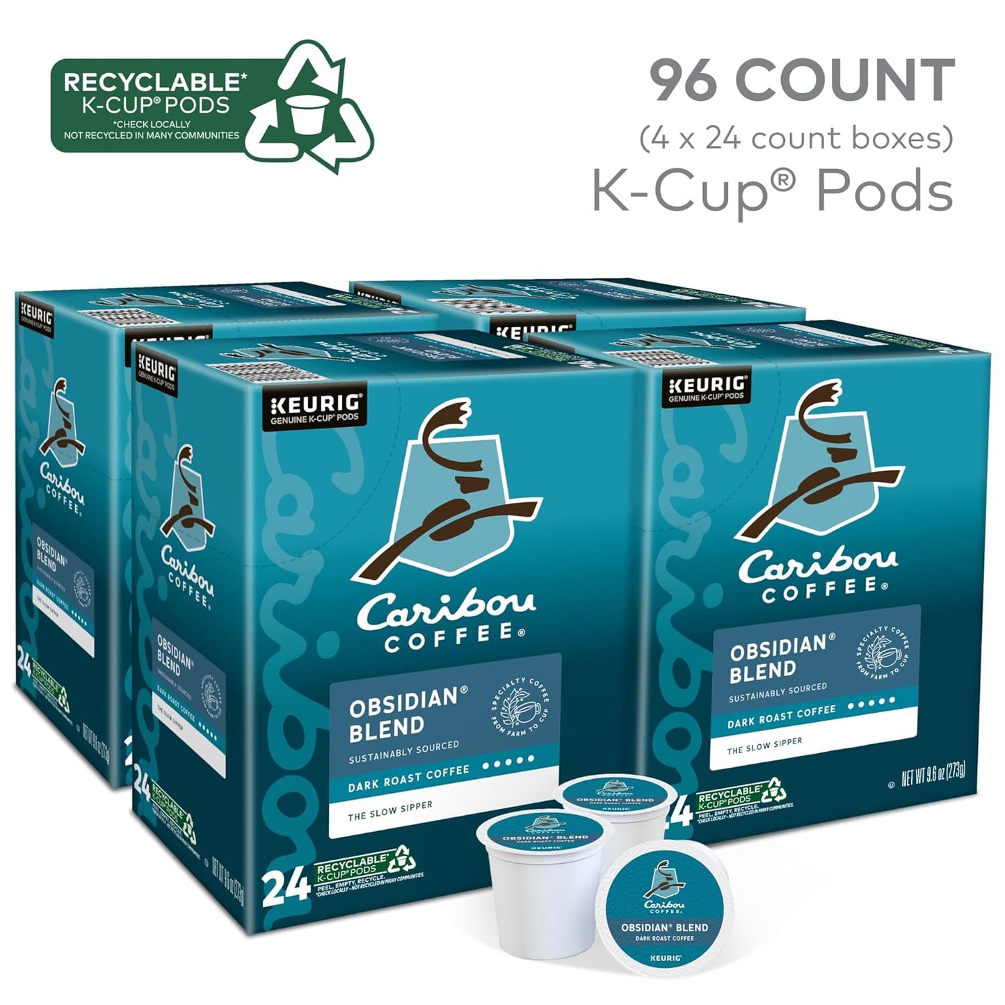 Caribou Coffee Obsidian Keurig Single-Serve K-Cup Pod, Medium Roast Coffee, 96 Count