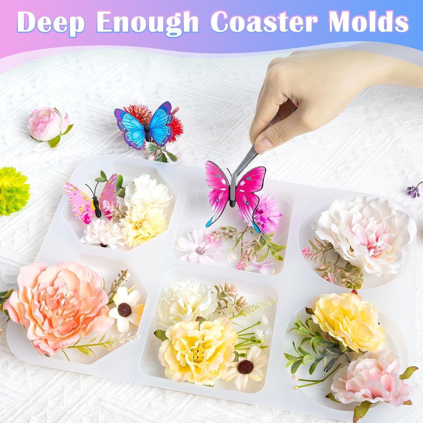 Deep Coaster Resin Molds Silicone Octagon Round Square Silicone Molds for Resin Epoxy Resin Casting Craft Mold for Flower Preservation DIY Art