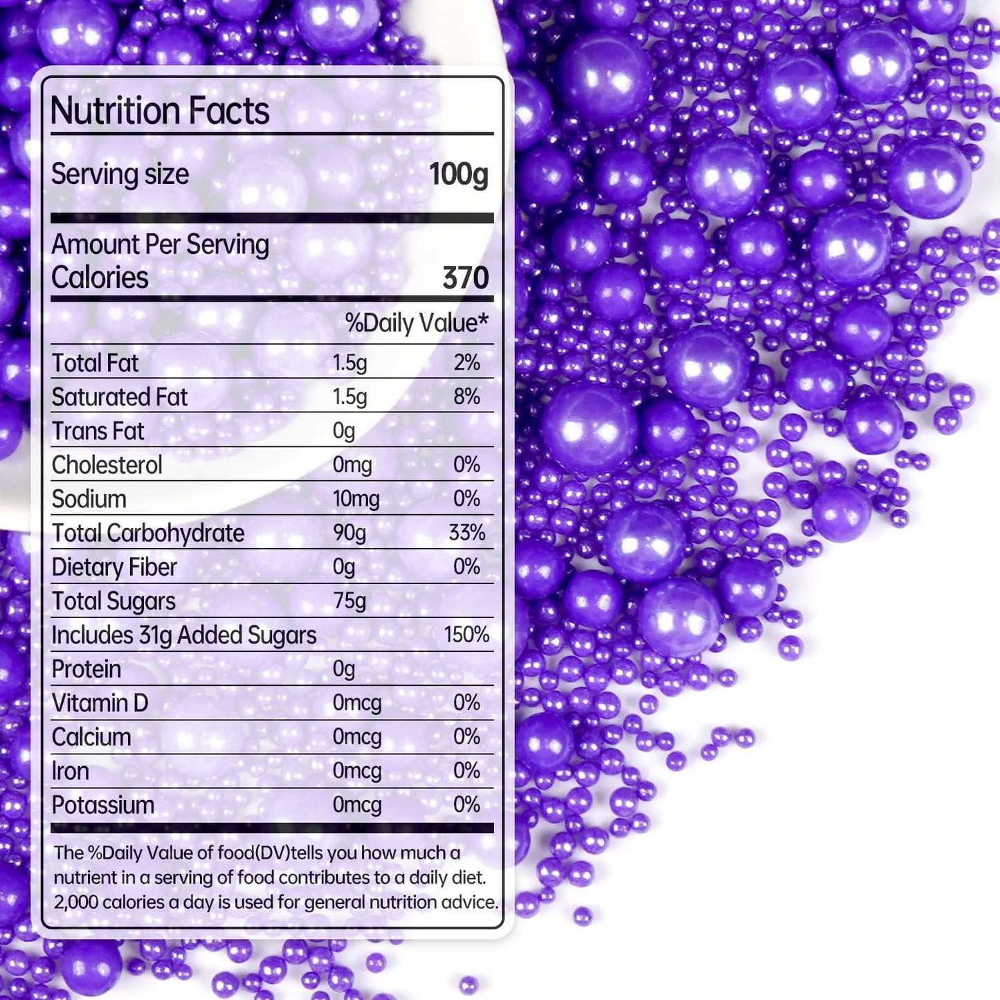 Purple Pearl Sprinkles for Cake Decorating, Edible Pearl Candy, 150g/5.29oz Mix Size, Baking Cake Decoration, Cupcake, Cookie, Holiday, Valentine's Day, Wedding Party, Christmas Supplies