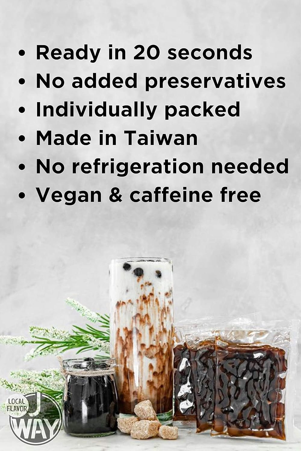 J WAY LOCAL FLAVOR BOBA Authentic Instant Tapioca Boba Pearls Bulk,60 Servings Black for Milk Tea,Smoothies and Desserts,Brown Sugar Flavor (Ready in Just 20 Seconds,No Preservatives,Gluten Free)