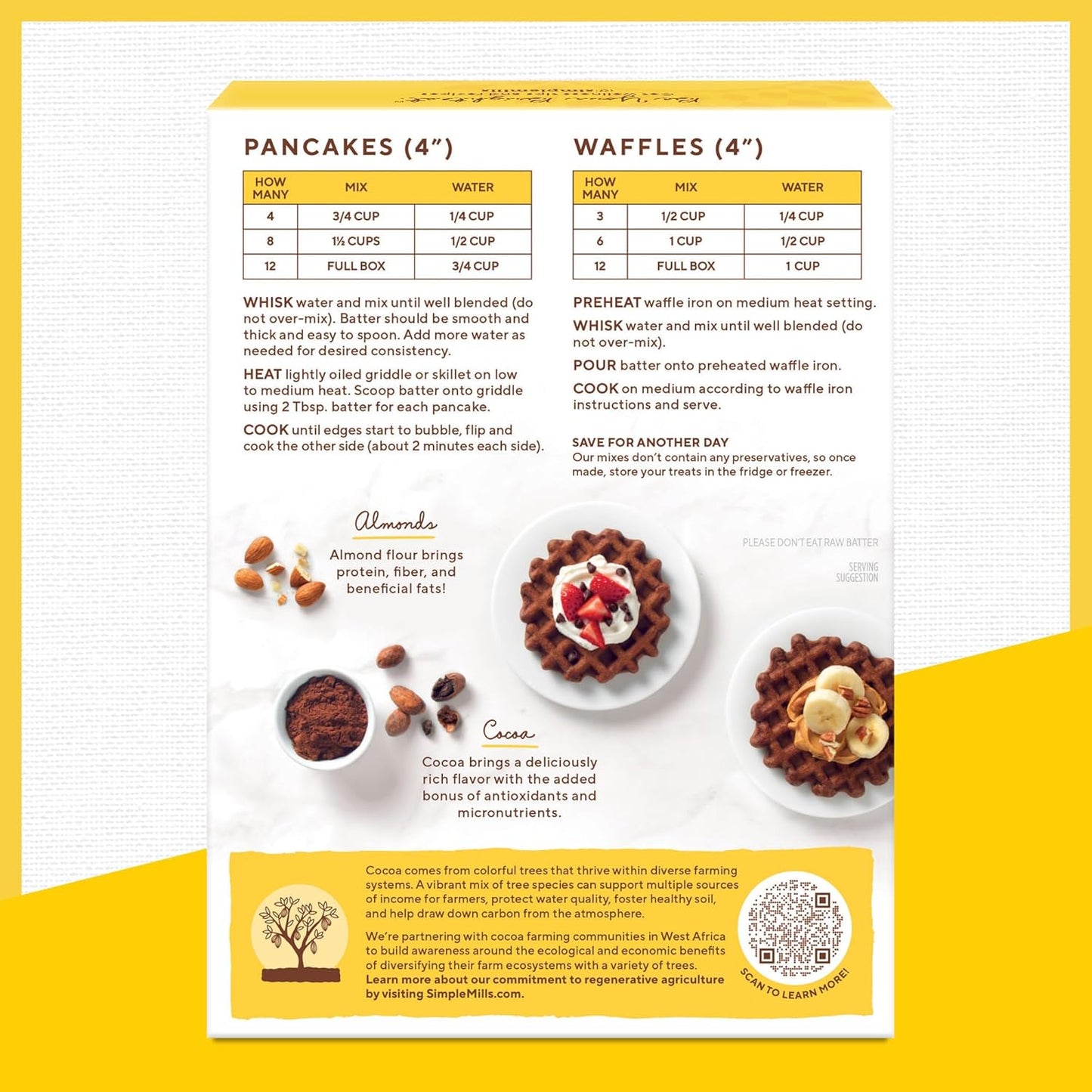 Simple Mills Cocoa Pancake and Waffle Mix, Just add Water, Gluten Free, Paleo Friendly, Breakfast, 10 oz (1 pack)