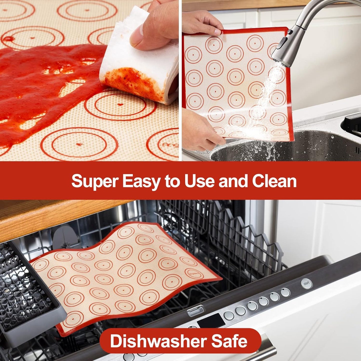 Silicone Baking Mat Set of 4, Easy Clean & Non-Stick Food Grade Reusable Baking Mat, Silicon Baking Mats Oven Liner Sheet, Round & Square Cake Mat, Pastry Board Rolling Dough Mats for Macaron Cookie