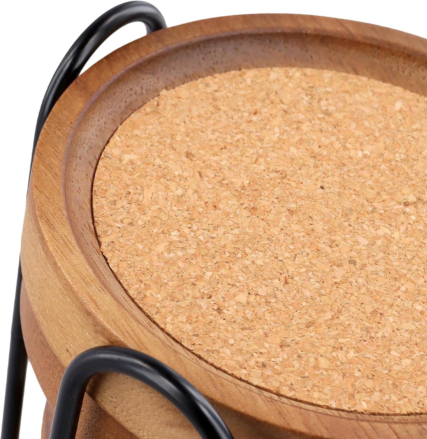 Set of 12 Acacia Wood Cork Coasters with Holder - 4.13 Inch Absorbent Insulated Drink Pads, Stackable for Coffee Table & Office Desk