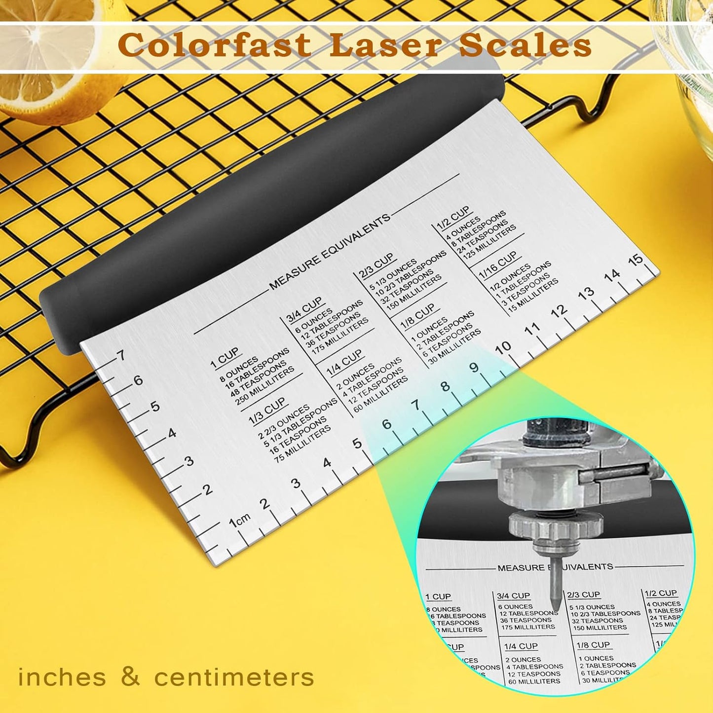 Metal Griddle Scraper Chopper, HaSteeL Stainless Steel Dough Bench Scraper Pastry Cutter with Measuring Marks, Multi-purpose Kitchen Tool for Flat Top Grilling/Baking/Cooking, Dishwasher Safe (2-Pack)