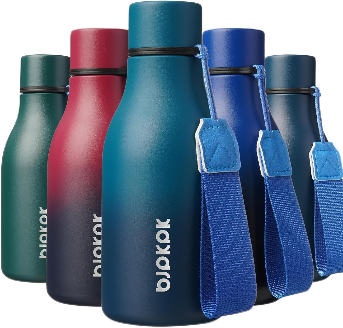 BJPKPK Insulated Water Bottles, 12oz Stainless Steel Metal Water Bottle with Strap, BPA Free Leak Proof Thermos, Mugs, Flasks, Reusable Water Bottle for Sports & Travel, Sea