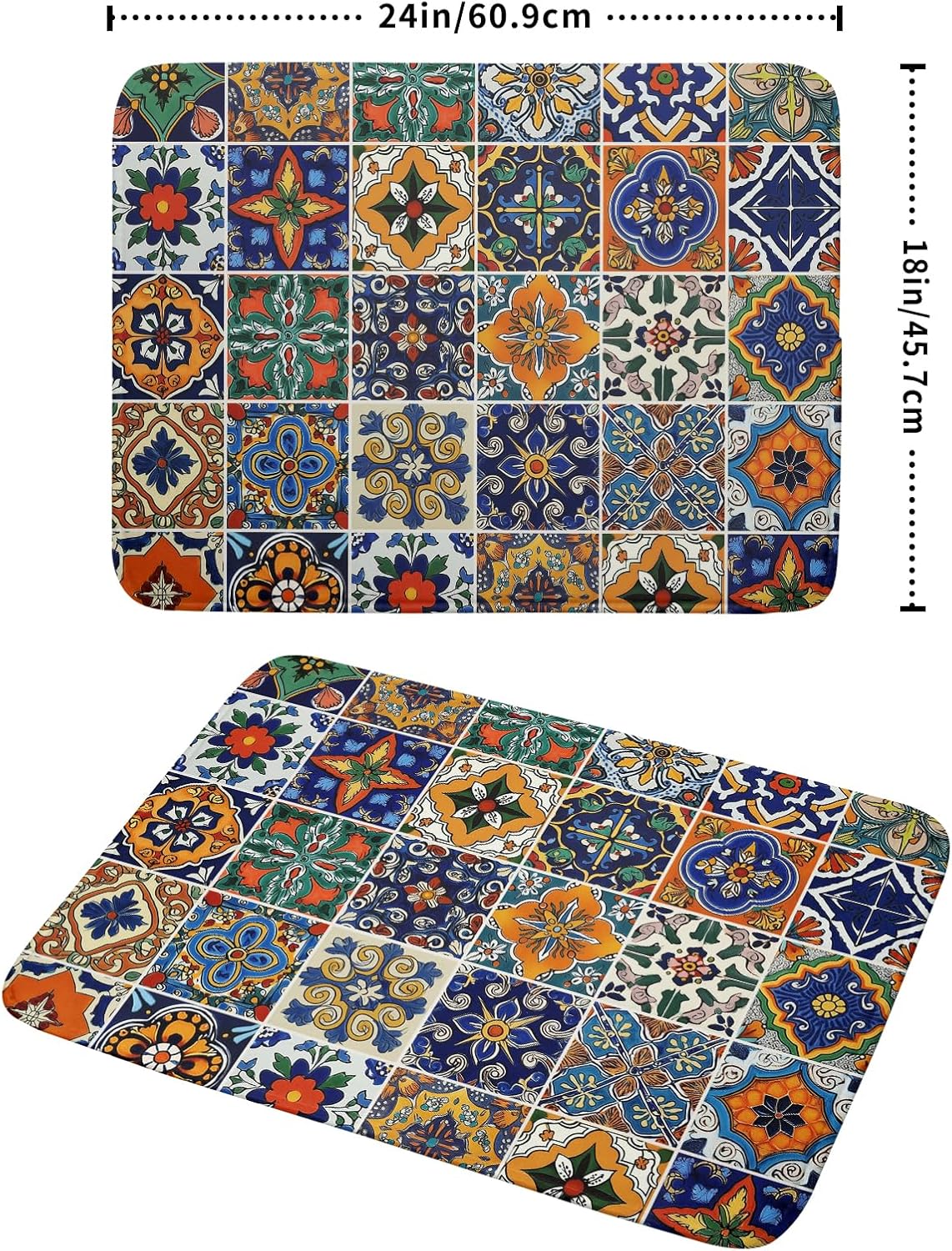 Talavera Mexican Tiles Dish Drying Mat for Kitchen Counter 18x24 Inch Mexican Flower Decorations Dish Draining Mat Mexican Tilt Fast Absorbent Tableware Dishes Pad for Coffee Bar Countertop