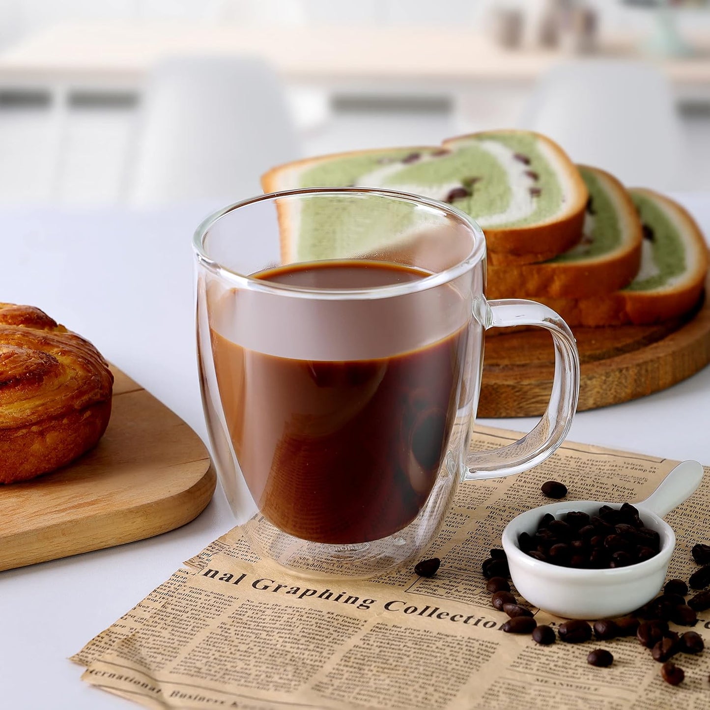 CNGLASS Large Double Wall Glass Coffee Mug 17 oz,Insulated Glass Coffee Cups with Handle,Set of 2