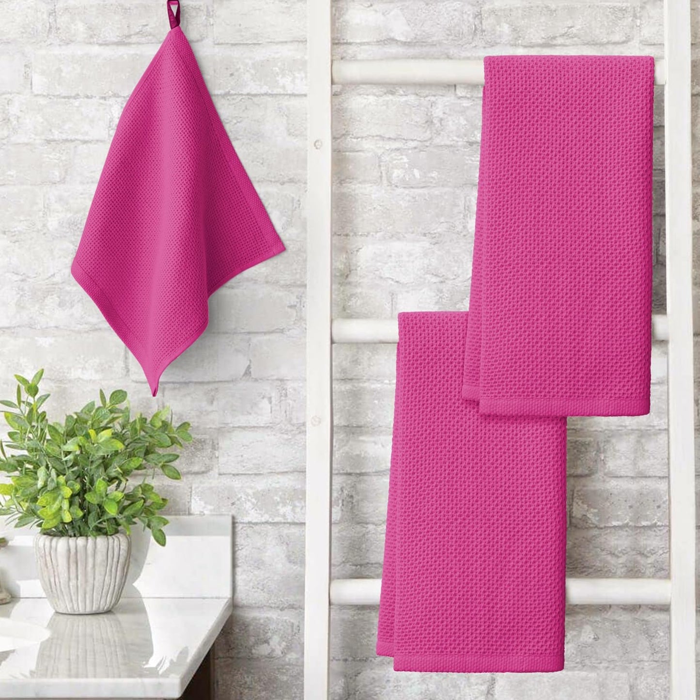 Artoid Mode 100% Cotton Rose Red Waffle Weave Kitchen Dish Cloths, 13x28 Inch Ultra Soft Absorbent Quick Drying Kitchen Dish Towels Set of 4