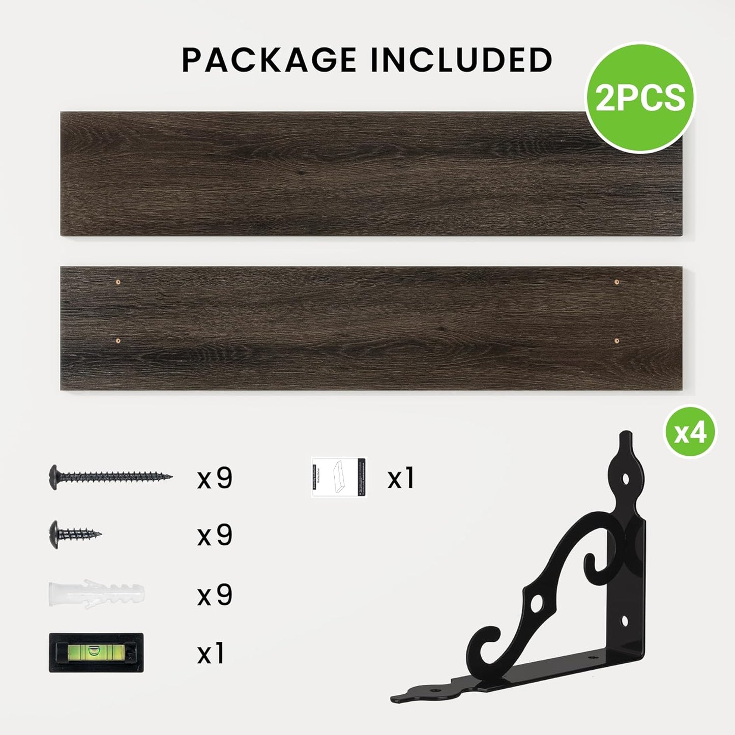 RICHFOCUS Floating Shelves for Wall Decor, 39.4W x 8D Wall Shelves Set of 2, 8 Inch Deep Rustic Wood Shelves Wall Mounted with Brackets, Long Floating Shelves for Living Room Bedroom Kitchen, Black