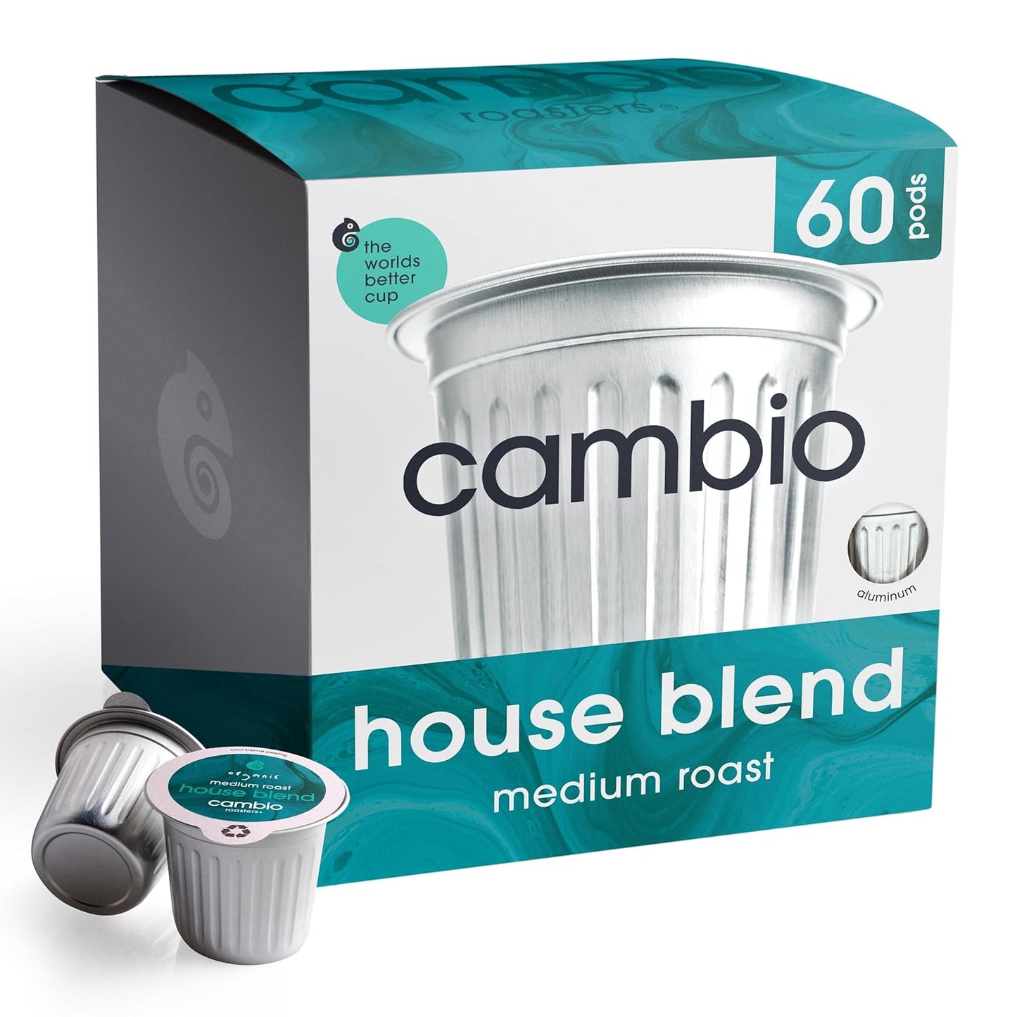 Cambio Roasters House Blend Coffee Pods - New Aluminum Pods, Organic Coffee K Cups, Medium Roast K Cup Coffee, Works With Keurig, 60 Count