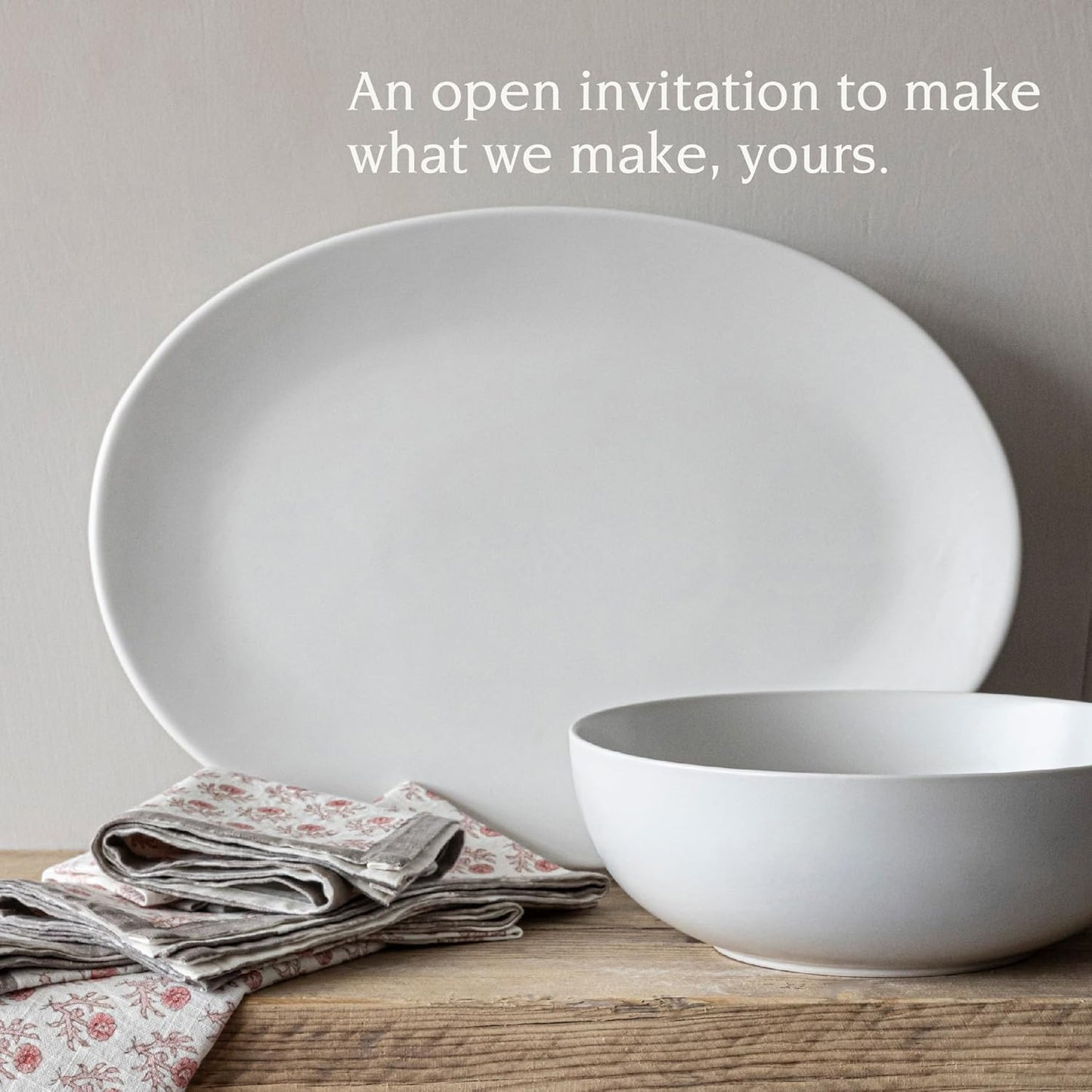 over&back Coupe Stoneware Serving Platter - Elegant 1-Piece Oval Serving Platter to Complete Your Kitchen Set - 16.4" x 11.5" - Semi-Matte White