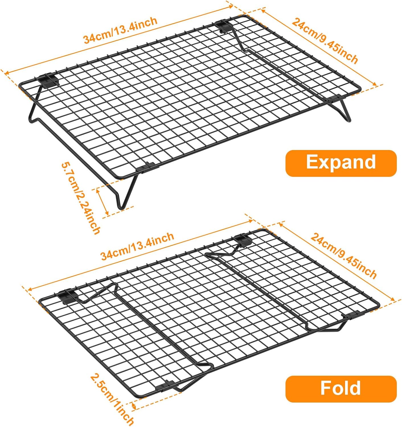 13.4" × 9.4" Stackable Cupcakes Cooling Racks – 2-Pack Nonstick Carbon Steel Baking Racks with Collapsible Legs, Perfect for Cooking, Roasting, Grilling, Drying & Cooling Cookies