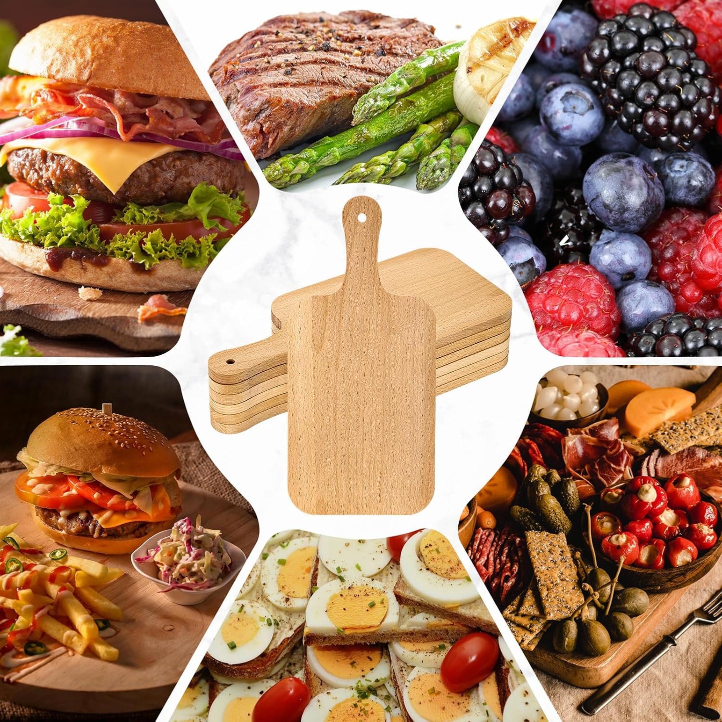 Lounsweer 6 Pcs Thicken Cutting Board Bulk Wood Board for Chopping Serving Charcuterie Material for Laser Engraving Mother' Day Wedding Housewarming Gift