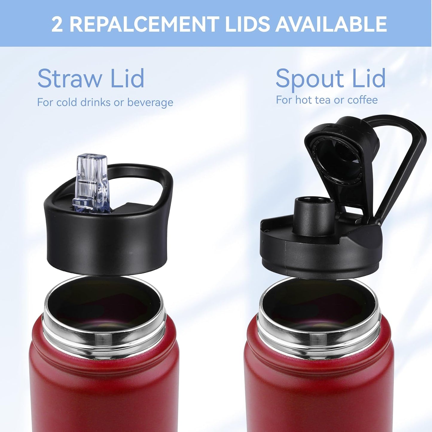 HASLE OUTFITTERS Insulated Water Bottle 22 oz Double Wall Stainless Steel Water Bottle Wide Mouth with Straw Lid & Spout Lid Keeps Cold or Hot(Red,4)