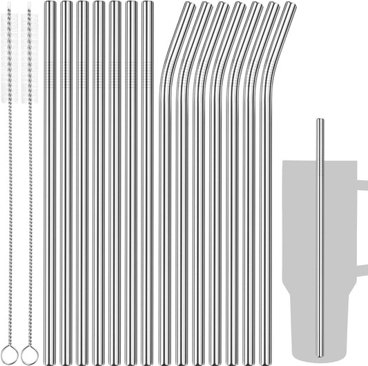 Tomorotec 40oz Straws, 14PCS Stainless Steel Replacement Straws for Stanley 40oz Adventure Quencher Travel Tumblers with Cleaning Brushes 2PCS, Food-Grade, Dishwasher Safe for Smoothies (Silver)