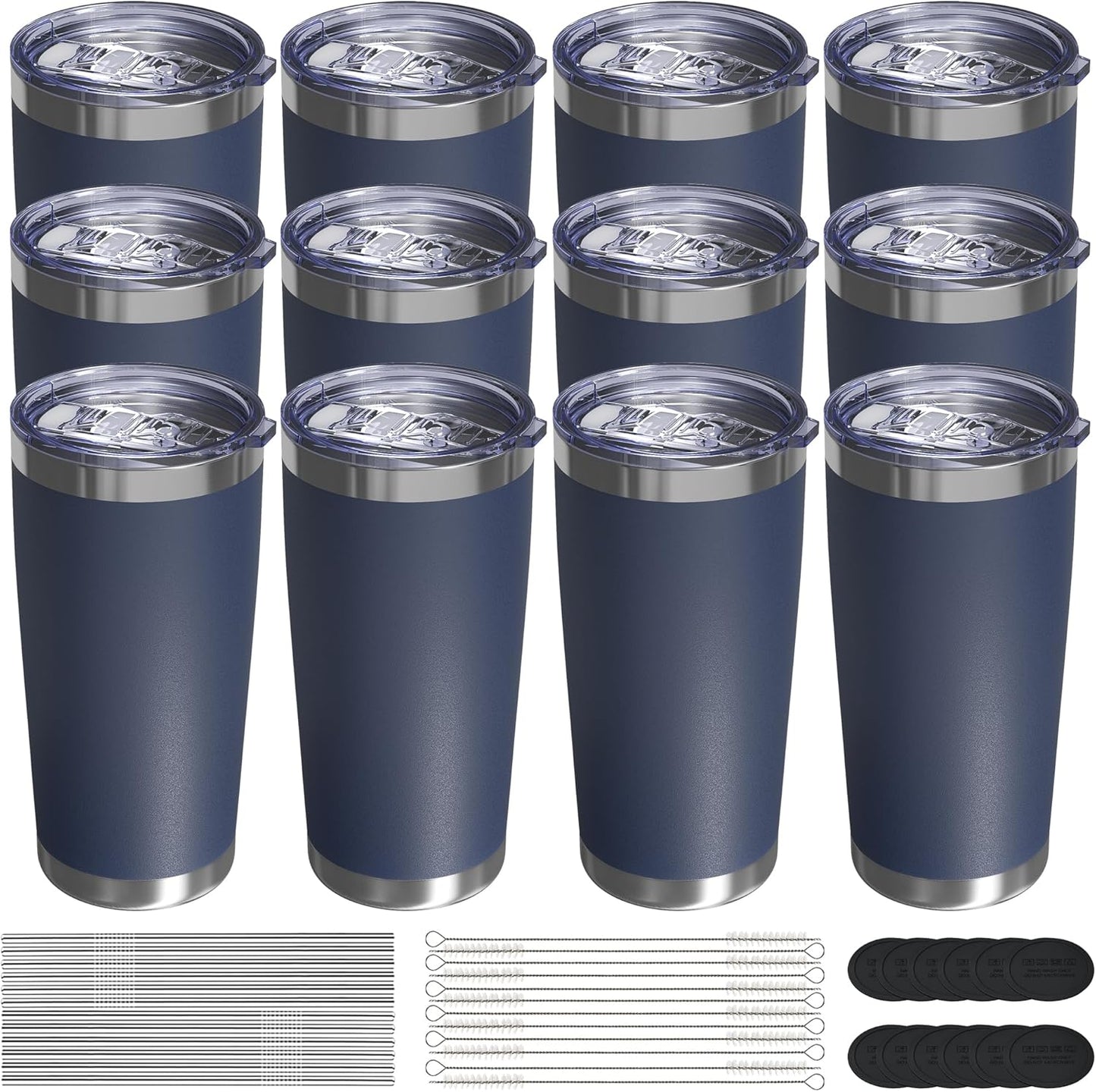 Travel Coffee Tumbler 20oz, 12 Pack Leakproof Travel Coffee Mug with Lid and Straw, Stainless Steel Double Wall Vacuum Insulated Tumbler for Hot/Iced Drinks (Textured Matte, Navy Blue)