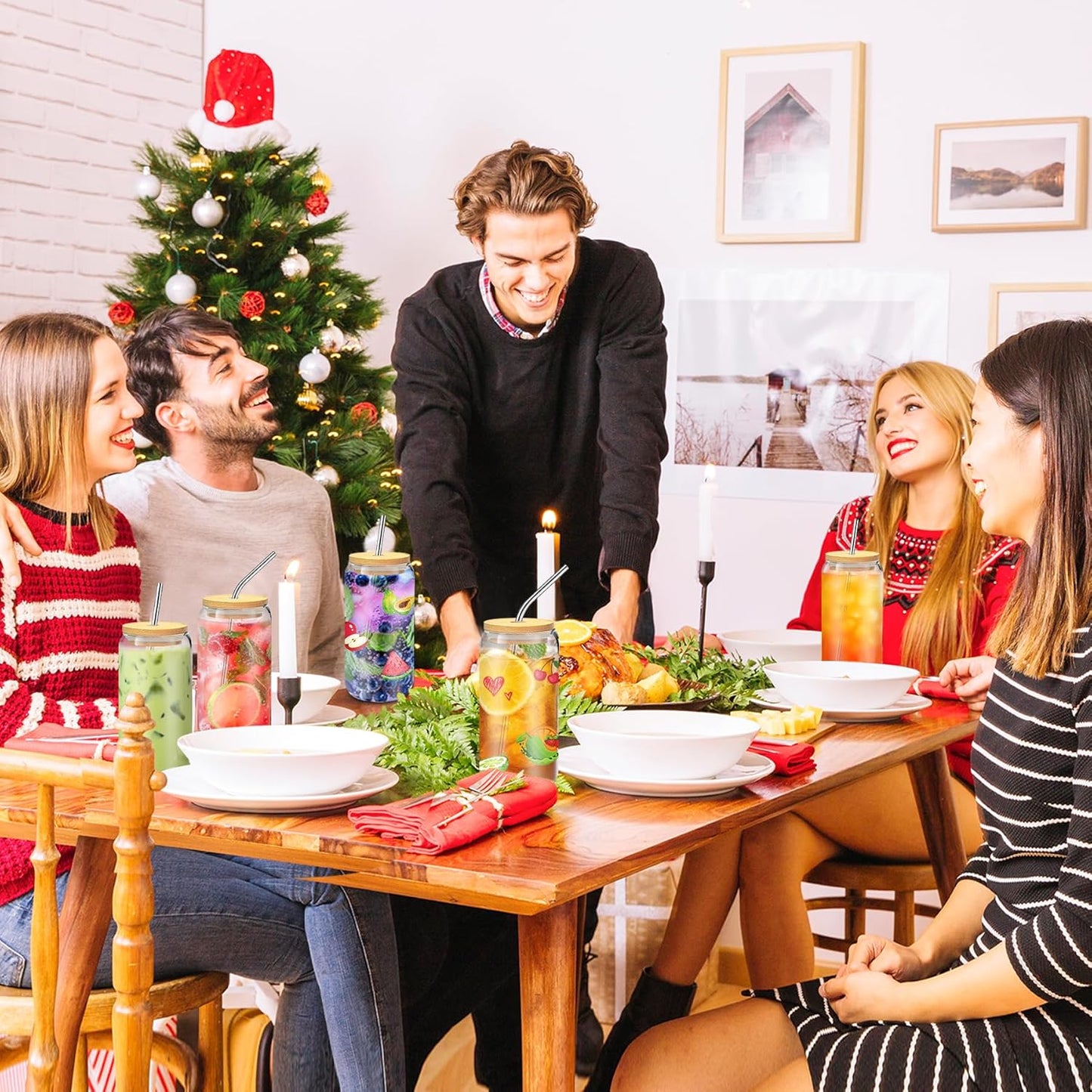 20 OZ Glass Cups with Lids and Straws, 20 Pack Drinking Glasses with Bamboo Lids Stylish Glass Beer Can Cups with Stainless Steel Straws Iced Coffee Cup Great for Soda Boba Tea Cocktail