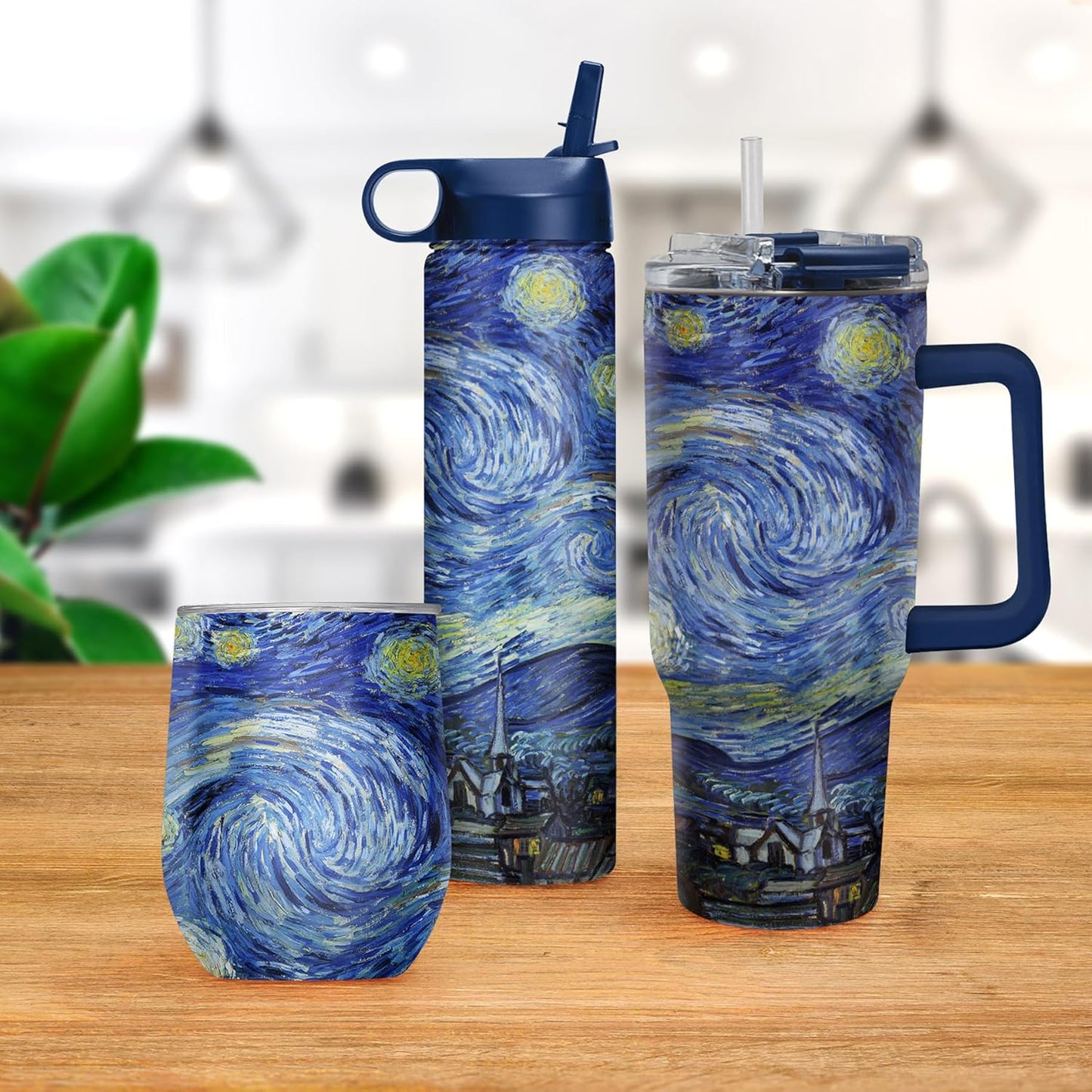 RainCaper 18/8 Stainless Steel Insulated Water Tumbler with Straw | 30oz, BPA-Free, Double Wall for Hot & Cold | Travel-Friendly, Cup Holder Ready (van Gogh Starry Night)