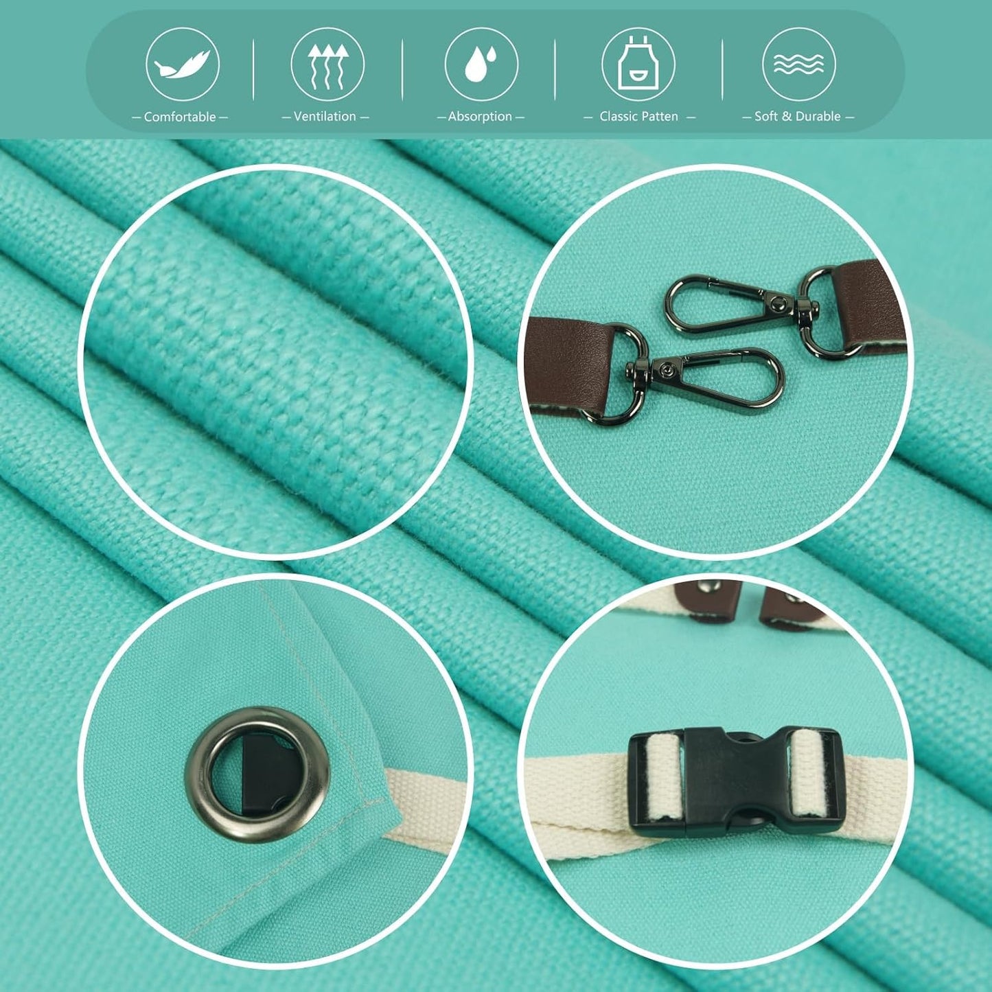 5 Pack Kitchen Apron, Work Apron, Canvas, Multiple Pockets, Gardening, Painting, BBQ, Artist, Carpenter, Sizes M to XXL, Ice Blue