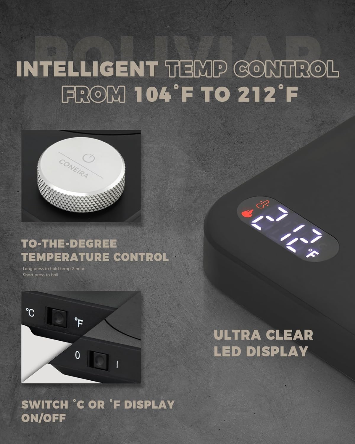 POLIVIAR Electric Gooseneck Kettle, 1350W Electric Tea Kettle Wood Pattern Handle, 34oz Pour Over Electric Kettle for Coffee & Tea, 18/8 Stainless Steel Inner, Temperature Control & Rapid Heating