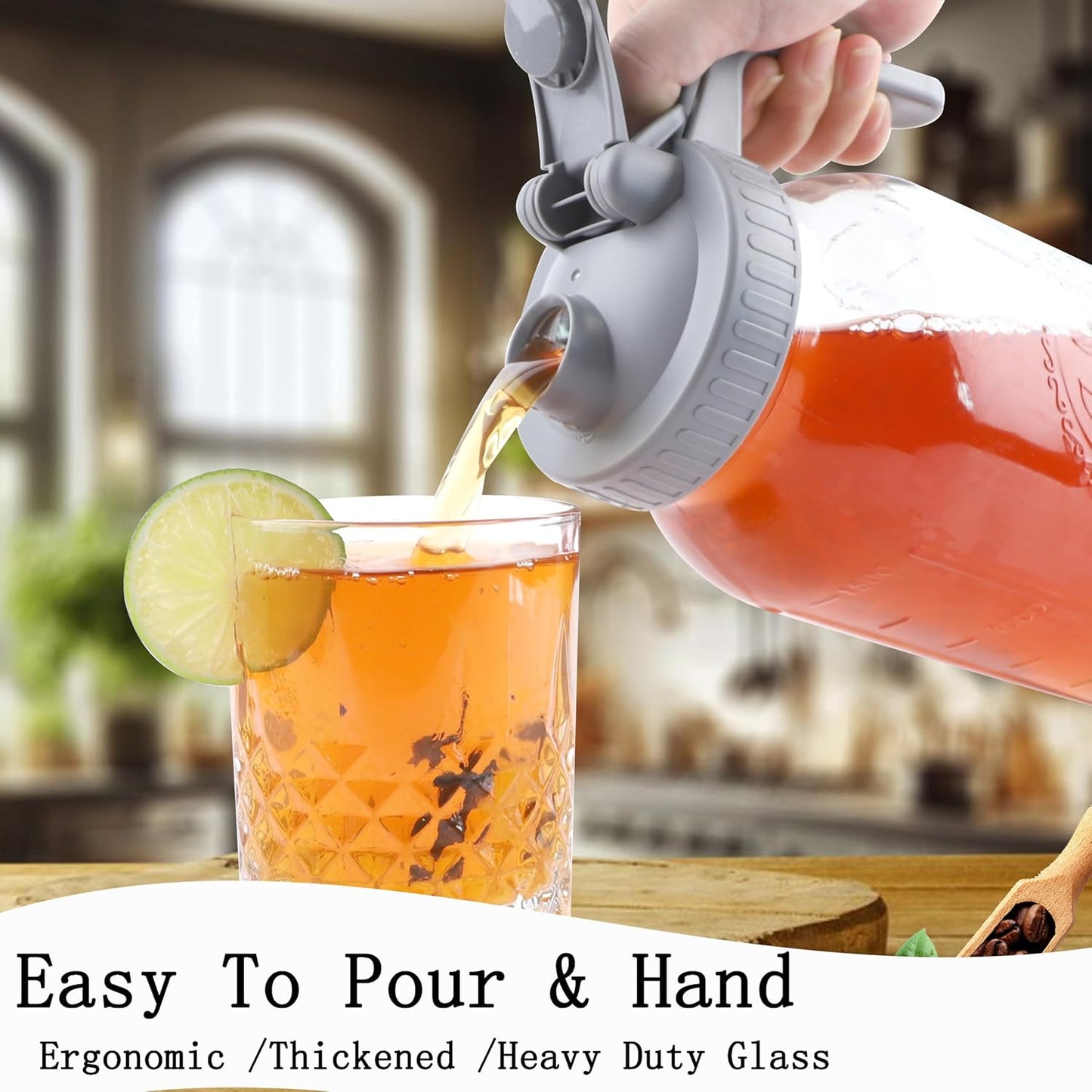 Cold Brew Mason Jar Iced Coffee Maker 64 Oz Wide Mouth Jar Cold Brew Pitcher With Coffee Filter Food Grade Airtight & Leak-Proof Pitcher 2 Quart