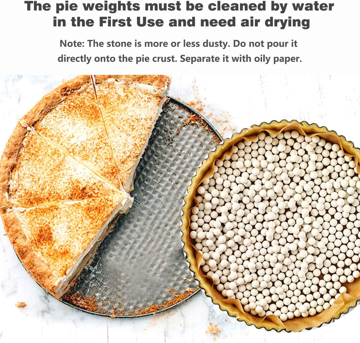 2.2Lb Ceramic Pie Weights Baking Beans Pie Crust Reusable 10mm Weights Natural Ceramic Stoneware with Wheat Straw Container (35 Oz Total) (Green)