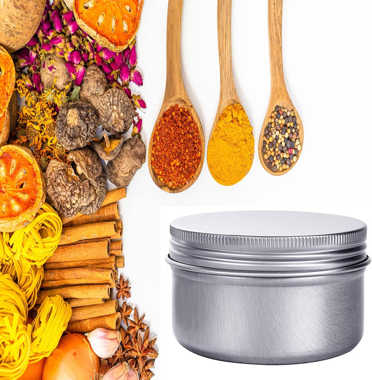 6 Ounce Aluminum Cans 180 mL Screw Lid Metal Storage Tins Containers for Storing Spices, Candies, Lip Balm, Candles, 12 Pcs.