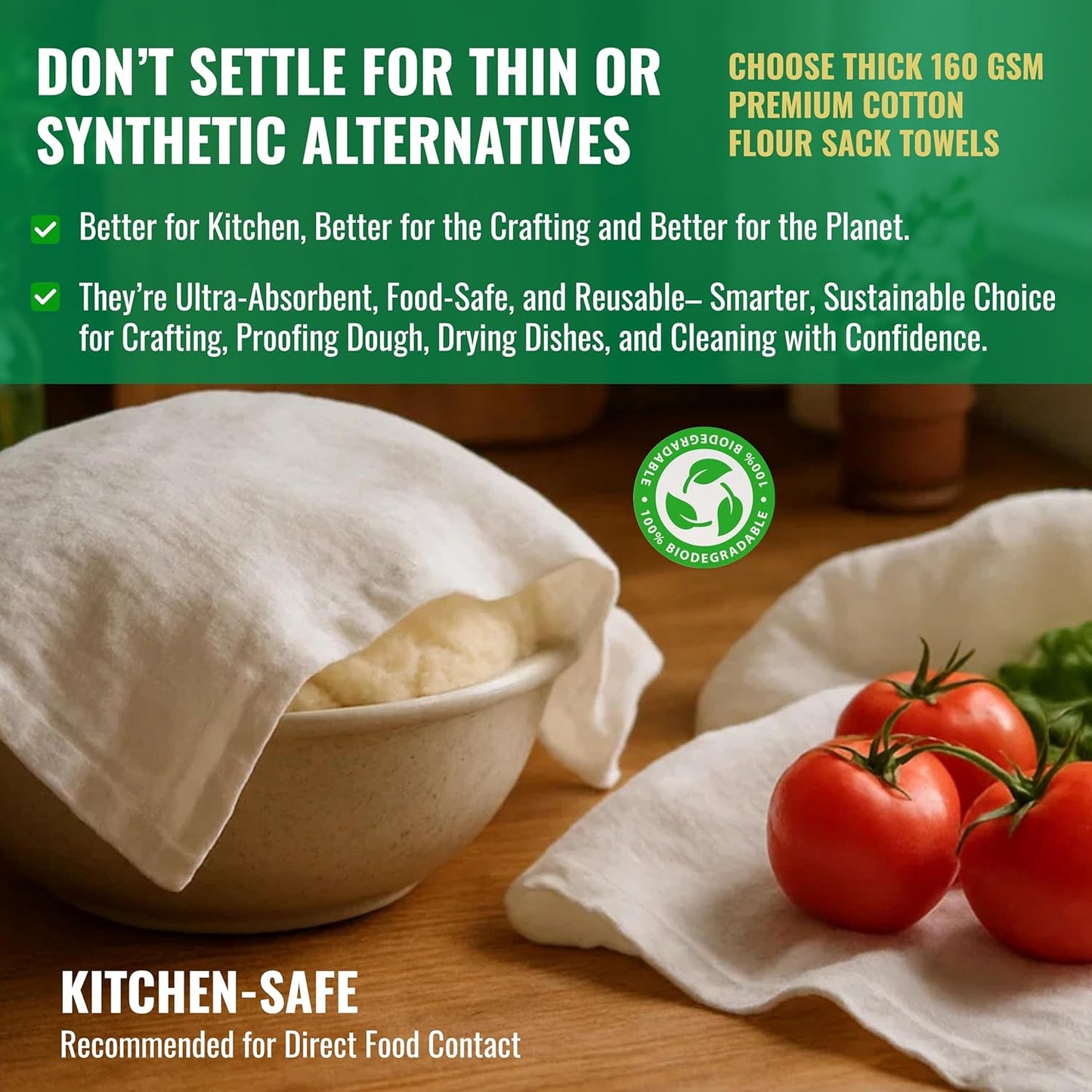 Flour Sack Towels | Tea Towel for Crafts| Kitchen Dish Cotton Blank Towel for Embroidery| Baking Bread Proofing Linen Cover| Thick Absorbent Quick Dry| 2 Pack 18"x 28" Natural