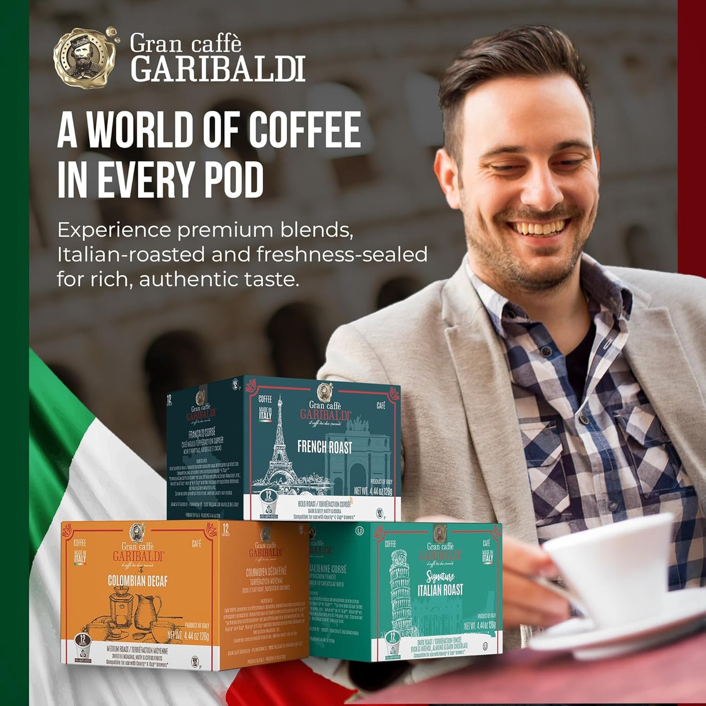 Caffè Garibaldi Breakfast Blend Coffee Pods, Single-Serve Capsules for Keurig K-Cup Brewers, Single Serve Cups with 100% Arabica Blend, 72 Count Recyclable Coffee Pods - Light Roast