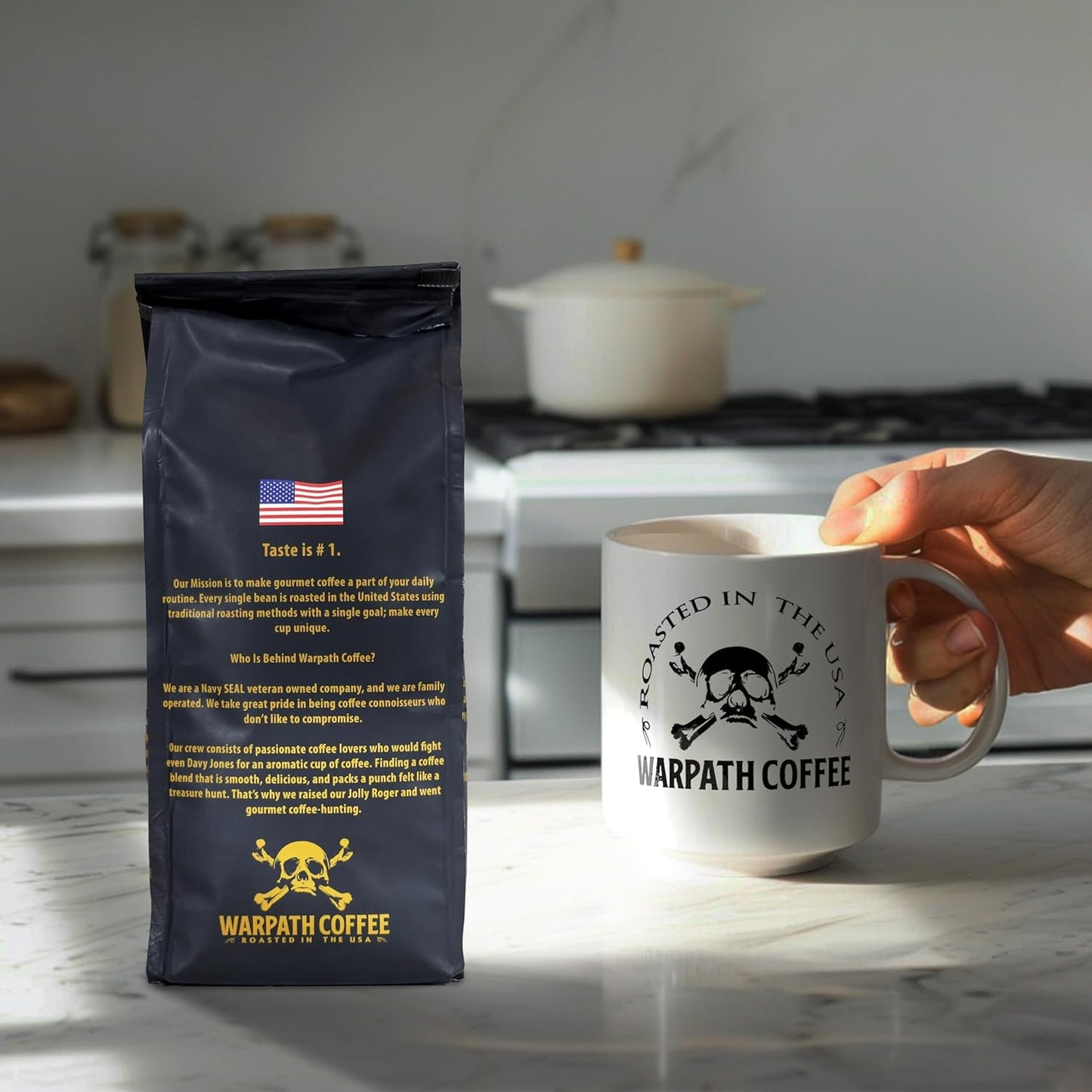Warpath Coffee Medium Roast Whole Bean Coffee, Summer Blend, High Caffeine, Extra Strong Roasted 100% Arabica Coffee Beans Whole, Caribbean Inspired Blue Mountain Blend, Created by Navy SEALs, 12oz