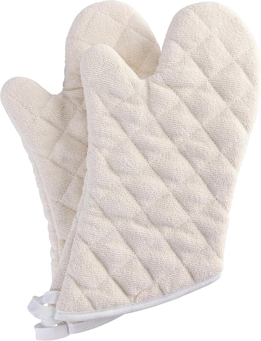 Terry Cloth Oven Mitts Heat Resistant to 482° F 13 Inch 100% Cotton Set of 2