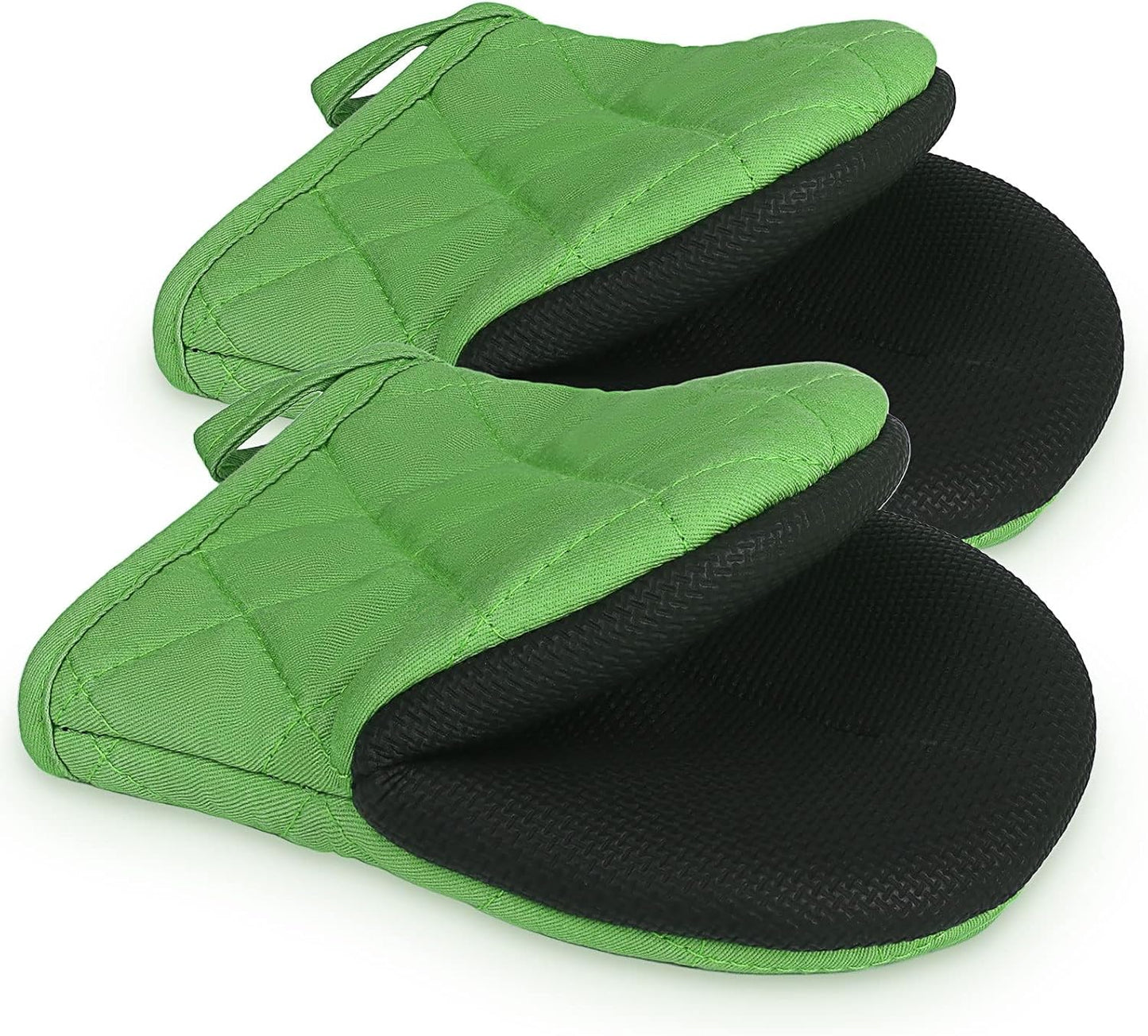 1 Pair Short Oven Mitts, Heat Resistant Silicone Kitchen Mini Oven Mitts for 500 Degrees, Non-Slip Grip Surfaces and Hanging Loop Gloves, Baking Grilling Barbecue Microwave Machine Washable