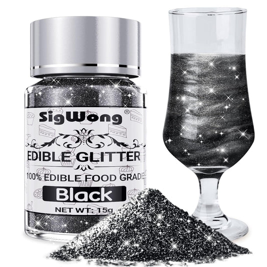 Black Edible Glitter - 15g Food Grade Luster Dust Powder, Cake Decorating Sprinkle Glimmery Dust for Drinks, Wine, Fondant, Chocolate, Candy, Cookie, Vegan