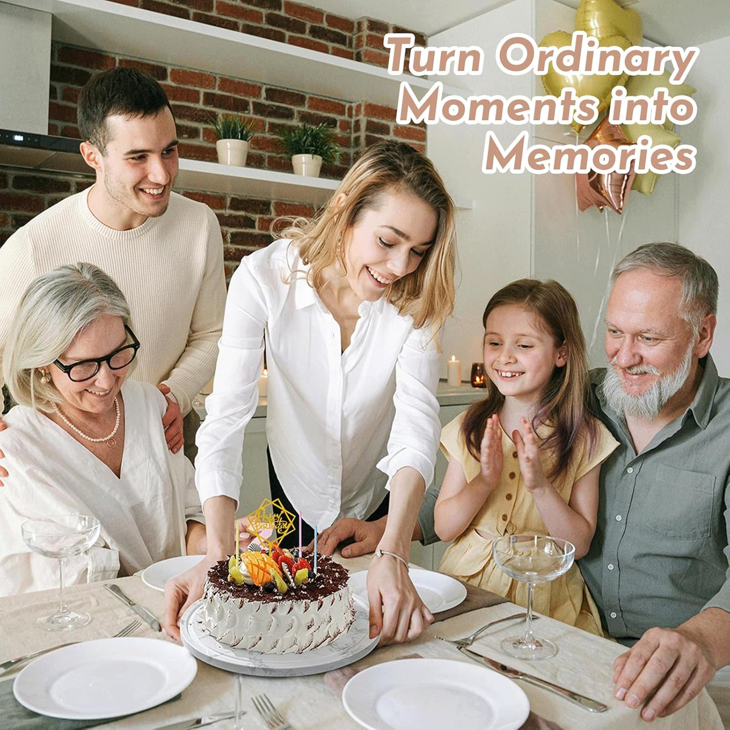 Marble Cake Stand with Acrylic Dome Lid, Cake Holder 360° Rotating, Cake Plate Board for Party, Wedding, Cake Display Stand with Dome Cover,Charcuterie Boards for Cheese, Chips, Fruit