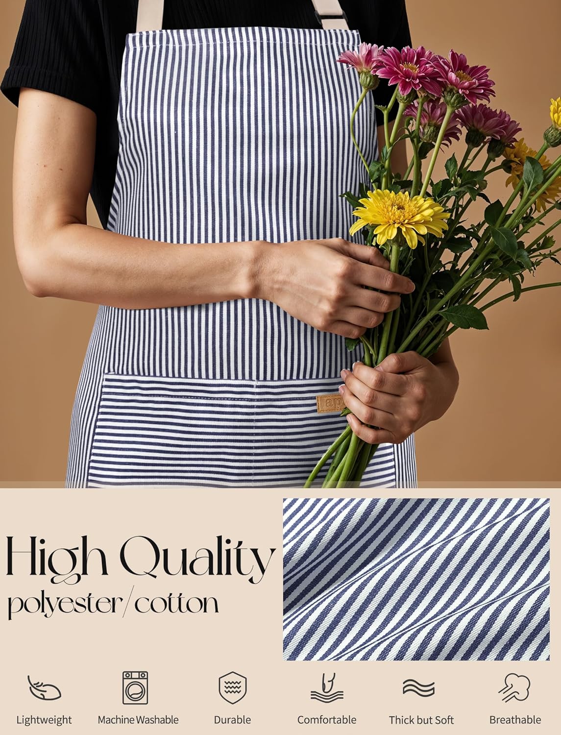 2 Pack Kitchen Cooking Aprons, Soft Aprons for Women Men with 2 Pockets Chef Apron with Adjustable Neck Strap and Long Tie