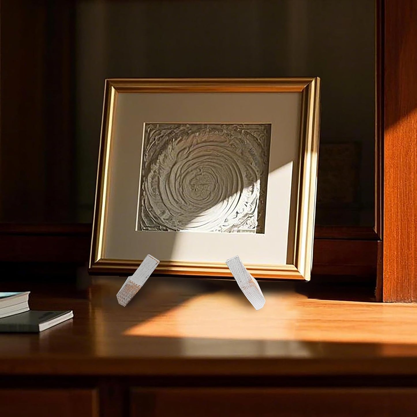 Plate Stand for Display, 6.5 Inch Picture Frame Holder Wooden, for Cook Book Decorative TableTop Art Easels Platter, 2 Pack (White)