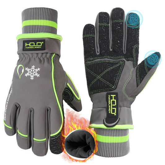 HANDLANDY Waterproof Insulated Work Gloves, 3M Thinsulate Thermal Winter Gloves for Men Women Touch Screen, Warm Ski Snowboard Cold Weather Gloves (Green-men Size, X-Large)