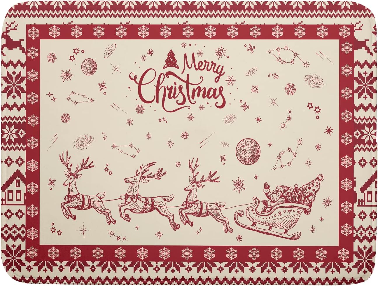 Christmas Moose Dish Drying Mat 18x24 for Winter Santa Claus Kitchen Counter Decor Absorbent Reversible Microfiber Deers Animal Dishes Pad Dish Drainer Rack Mats Kitchen Accessories